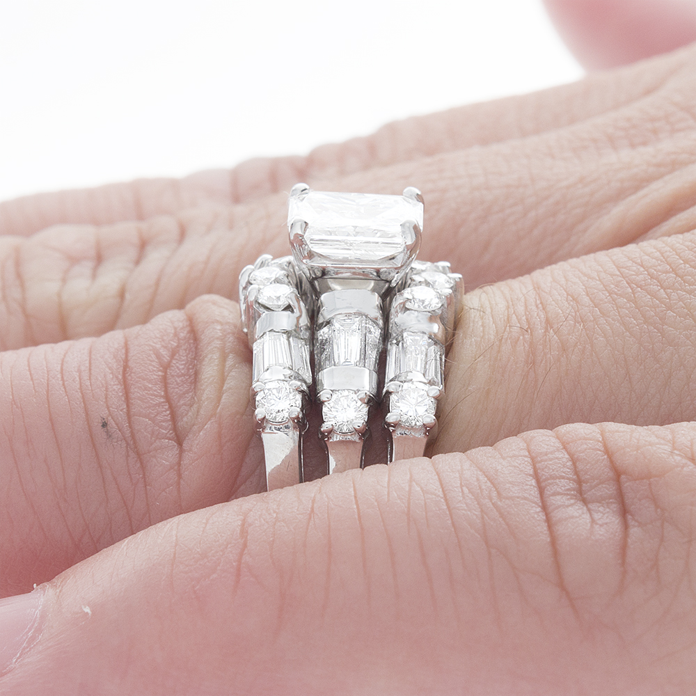 Radiant Bridal Set with Round & Baguette Shape Side Stones